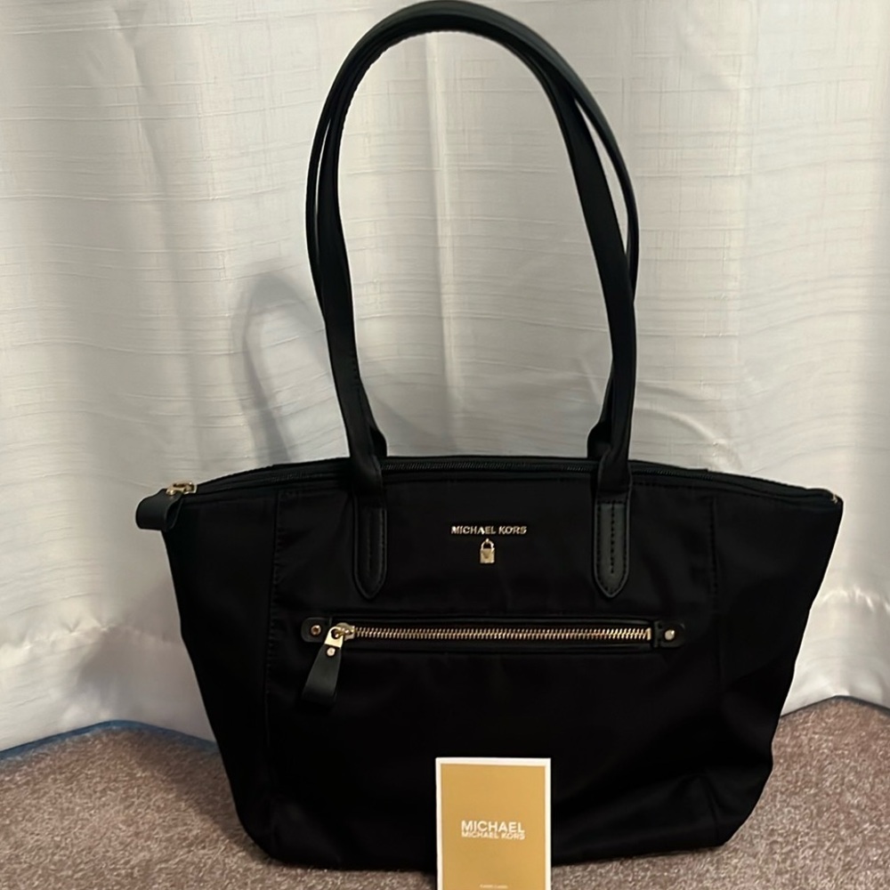 Michael Kors Black NylonTote with Gold Accents